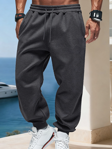 Pantalones deportivos de lana para hombre, pantalones largos informales con cordón, pantalones de calle cómodos, pantalones con bolsillos a la moda, pantalones de chándal básicos sueltos - Product Image 4