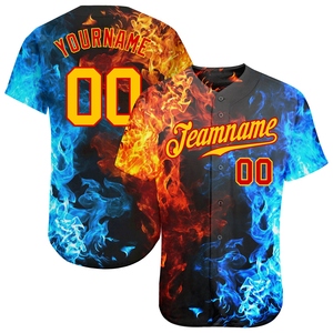 เสื้อเบสบอลลายเปลวไฟ 3 มิติ สีแดงทอง ออกแบบเองได้ ผลิตโดยตรงจากโรงงาน ขายส่ง - Product Image 1