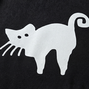 T-shirt unisexe noir avec imprimé chat blanc, col rond, coupe ample, jersey de coton, toutes saisons, style décontracté, style dessin animé - Product Image 4
