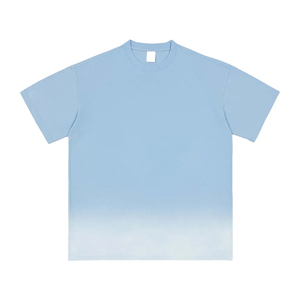 T-shirt homme bleu clair à col rond, manches courtes, coupe classique, décontracté, couleur unie, tricoté, design uni, effet dégradé, t-shirt homme bleu clair - Product Image 3