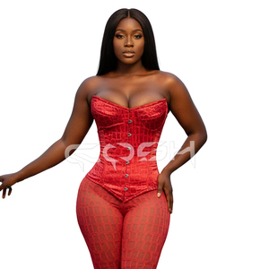 Fabricante de Corsés con Estampado de Cocodrilo Personalizado OEM |   Conjunto de Corsé con Efecto Cocodrilo Rojo, Sublimado, con Varillas de Acero y Cierre Overbust - Product Image 5