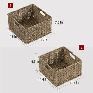 Lot de 2 paniers décoratifs en jonc de mer tissé avec poignées de transport pour le rangement et l'organisation Paniers de rangement en osier - Product Image 4