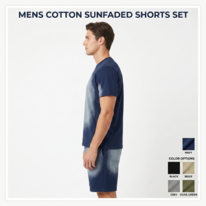 Men's Premium <b>Knitted</b> Cotton Breathable Sunfaded Shorts <b>Set</b> | Oversized Streetwear 2-Piece Tracksuit | Vintage Washed Casual - Product Image 3