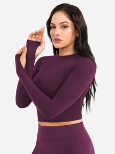 Ensemble 2 pièces décontracté d'été pour femme : haut de yoga à manches longues et short froncé aux fesses, ensemble t-shirt assorti à col rond uni pour la course à pied - Product Image 4