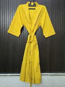 Hotel Spa Super Heavy Cotton Yellow Color Plain Kimono Quick-<b>Dry</b> Luxury Bathrobe for <b>Women</b> and Couples Casual Wear With Pockets - Product Image 5