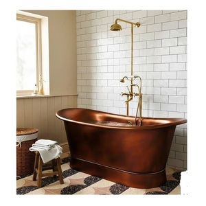 Hammered Copper Antique Elegant Oval Slipper Bathtub Luxury Freestanding Vintage Soaking Tub Ornate Gold Detailing Eco-Friendly. - Product Image 5