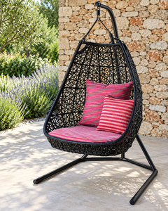 <b>Outdoor</b> Hanging <b>Chair</b> PE Rattan <b>Swing</b> Seat With Red Cushion Contemporary Design For Patio Use - Product Image 6