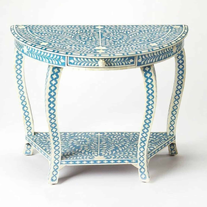 Console de salon en os bleu multicolore avec incrustations, motif cascade, à rayures verticales, disponible en gros. - Product Image 6