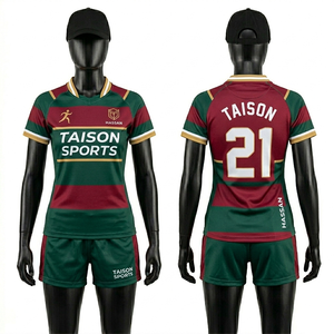 Premium 260 GSM Polyester Spandex Rugby Uniform Women Green Maroon Cut And <b>Sew</b> Panels Sublimation Custom Logo <b>Set</b> - Product Image 6