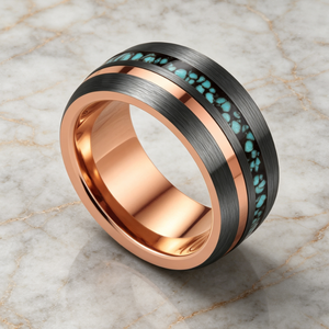 <span class=keywords><strong>Bague</strong></span> en carbure de tungstène <span class=keywords><strong>avec</strong></span> incrustation de turquoise décentrée, alliance brossée pour femmes et hommes, bijoux de luxe modernes en <span class=keywords><strong>gros</strong></span> - Product Image 4