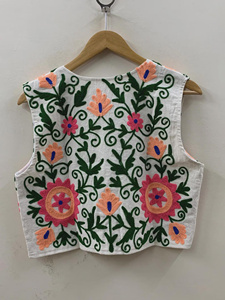 Women's Boho Suzani Embroidered Vest Handmade Floral Cotton Breathable V-neck Waistcoat Vintage Ethnic <b>Jacket</b> Nitin Exports - Product Image 3