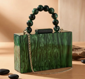 Nuevo Bolso de Mano Impermeable de Resina Artificial Verde con Asa de Cuentas, Escultura Artística Hecha a Mano, Forma de Caja para el Hogar - Product Image 3