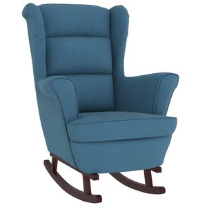 Fauteuil à bascule en bois massif avec dossier haut en velours bleu pour salon - Product Image 2
