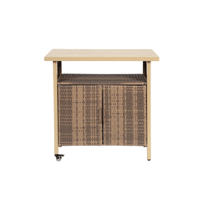 Carrello Bar da Esterno in Vimini con Ruote, Tavolo Bar Mobile in Rattan con Piano in Vetro per Servizio Vini su Patio e Veranda - Product Image 1