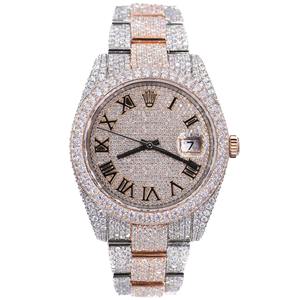 Montre de luxe personnalisée en acier inoxydable et verre, sertie de moissanite et de diamants étincelants, avec cadran carré ajustable - Product Image 1