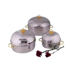 Stylish Hammered Metal Casserole Hot <b>Pot</b> <b>Set</b> 3 Pcs Food Warmer with Brass Knobs for Serving and Keeping Meals Warm - Product Image 6