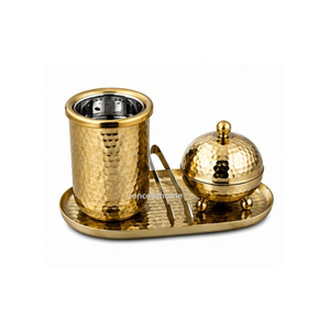 Handmade Metal Incense <b>Burner</b> Set with Lid Tongs Hammered Finish Gold Arabic Design Long-lasting Aromatic All-Season Use - Product Image 3