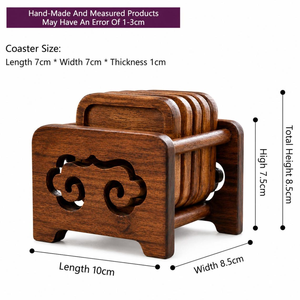 Handcrafted Teak Wood Coaster Set with Holder <b>Square</b> Rustic Drink Coasters for Coffee Cups Mugs Glasses Dining <b>Table</b> <b>Kitchen</b> - Product Image 2