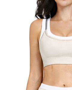 Customized Women Beige <b>White</b> Contrast Sports Bra & Flare Pants Set High Waist Stretch Yoga Fitness Gym Wear Custom OEM Wholesale - Product Image 4