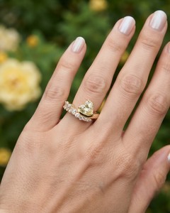 Bague de fiançailles et de mariage en or massif 14 carats avec zircone cubique fantaisie jaune taille cœur de 8,5 mm, 2 carats, bijoux de mariée de luxe - Product Image 6