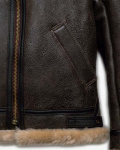 Chaqueta de Aviador de Cuero Genuino Marrón para Hombre, con Forro de Piel, Cierre de Cremallera, Estilo Motero para Invierno - Product Image 5
