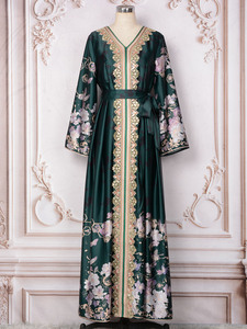 Abaya Musulmana Modesta para Mujer, Transpirable, Elegante, Estilo Étnico de Dubái, Vestido de Fiesta, Poliéster, para Verano, Otoño y Primavera - Product Image 6