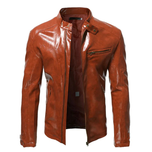 Unisex Formal Fashion Leather Bomber <b>Jacket</b> Loose Fit Stand Collar Coated Front <b>Waterproof</b> Windproof Motorcycle Zipper - Product Image 4