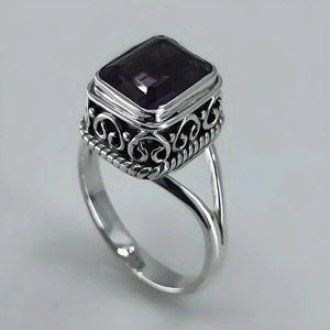 Natural Amethyst <b>Ring</b> 925 Sterling <b>Silver</b> Bezel Setting Boho Statement Women Handmade Purple <b>Emerald</b> Cut Gemstone Jewelry Gift - Product Image 3