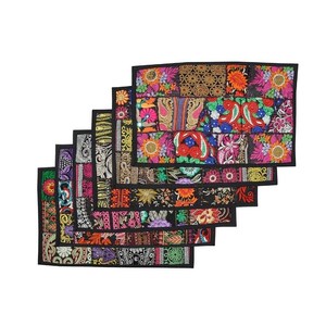 Embroidered Handmade Washable Patchwork <b>Placemats</b> Indian Vintage Design 100% Cotton Farmhouse Dining Table Mats for Home Use - Product Image 4