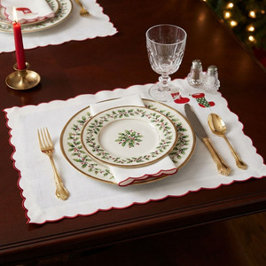 Vente en gros de tapis en coton personnalisés avec bordure festonnée, lot de serviettes et napperons de Noël brodés en stock, lavable, pour la maison et les vacances - Product Image 2