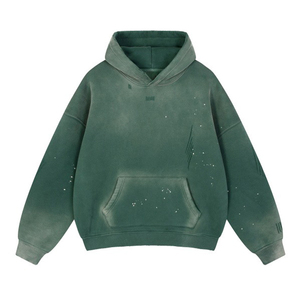 Sudadera con Capucha de Alta Calidad, Estilo Retro, Lavado Vintage con Efecto de Copo de Nieve, Borde Deshilachado, Color Sólido, Forro Polar - Product Image 5