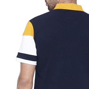 Polo para Hombre, Color Azul Marino y Amarillo, Cuello con Bloques de Color, Manga Corta, Ropa Deportiva Casual para Golf y Tenis, Uniforme de Equipo, Venta al Por Mayor - Product Image 3