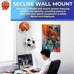 Supports de ballons sculptés blancs à fixer au mur, pour le basketball, le volleyball, le football, la décoration de salle de sport - Product Image 5