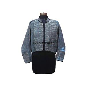 เสื้อแจ็คเก็ตวินเทจผ้าฝ้ายคันธาทำมือจากอินเดีย 100% พิมพ์ลายดอกไม้ เป็นมิตรกับสิ่งแวดล้อม สำหรับผู้หญิง-ฤดูใบไม้ผลิ/ฤดูหนาว - Product Image 1