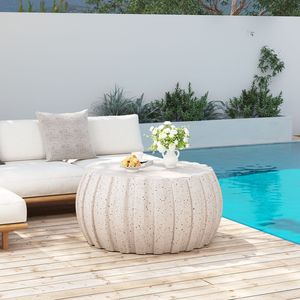 Tavolino da Caffè Moderno Bianco da 90 cm, Design in Cemento MgO Resistente, Compatibile per Interni ed Esterni, Arredo Patio Impermeabile - Product Image 4