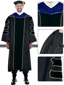 ชุดครุยสำเร็จการศึกษาระดับปริญญาเอกแบบดีลักซ์ พร้อมหมวกและปลอกครุยทรงแปดเหลี่ยม พร้อมแถบสีทอง ชุดเครื่องราชอิสริยาภรณ์ระดับปริญญาเอก - Product Image 5