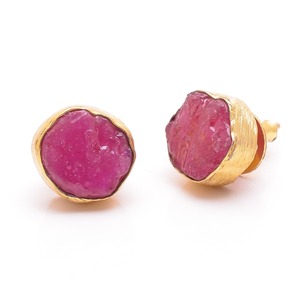 18K Gold Plated <b>Stud</b> <b>Earrings</b> with Raw Ruby Bezel Setting Classic Women's Fashion Jewelry wholesaler daily wear - Product Image 1