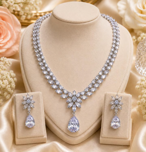Conjunto de Collar y Pendientes de Circonita Blanca con Aspecto de Perla, Colgante en Forma de Gota de Agua, Joyería para Bodas y Fiestas - Product Image 4