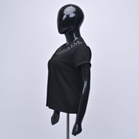 T-shirt en jersey de coton noir à col rond et manches courtes, coupe classique, imprimé numérique, 220g, élégant et tissé, pour homme, été