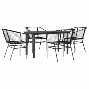 Juego de comedor de patio de 5 piezas de ratán sintético negro con colección de muebles de jardín de vidrio - Product Image 2