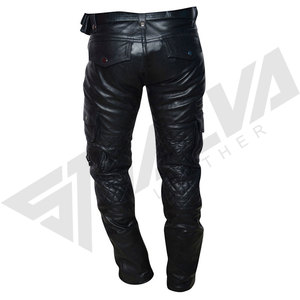 Pantalon Moto Homme Noir en Cuir Écologique Enduit PU Coupe Droite Taille Mi-Haute Fermeture Éclair Multiples Poches Léger - Product Image 4