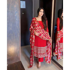 Hermosa ropa de fiesta para mujer Top Bottom Dupatta Set con bordado Work - Product Image 6