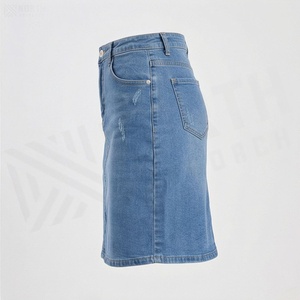 Minifalda de mezclilla de cintura alta para mujer con bolsillo, estilo casual - Product Image 3