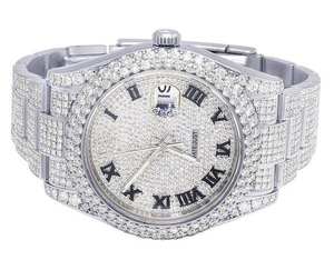 Montre BOJ R.O.L.E.X.06 pour homme, chiffres romains, entièrement sertie de moissanite, luxe, mode, quartz analogique, acier, 41 mm, 3 ATM, résistante à l'eau, style hip-hop - Product Image 1