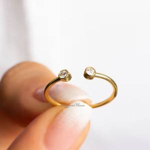 925 Sterling Silver Open <b>Ring</b> in Sterling Silver Silver or Gold <b>Adjustable</b> Geometric Minimalist CZ <b>Ring</b> Engagement Daily Party - Product Image 3
