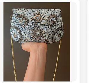 Metal Mosaic Clutch with Pearl Strap Handmade Engraved Party Purse for <b>Brides</b> and Fashionable Evenings - Product Image 5