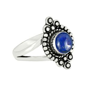 Bague vintage en argent sterling oxydé avec serti clos et pierre précieuse ronde en lapis-lazuli pour femme - Product Image 2