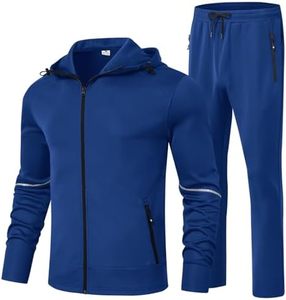 2026 Men Tracksuit Blue Full <b>Zip</b> <b>Hooded</b> Solid Color Side Pockets Polyester Casual Wear Autumn Style Regular Fit men tracksuit - Product Image 1