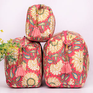 Pochette de maquillage réutilisable à imprimé floral de style bohème, écologique, pour voyage multifonction, avec fermeture éclair, organiseur de cosmétiques durable - Product Image 2