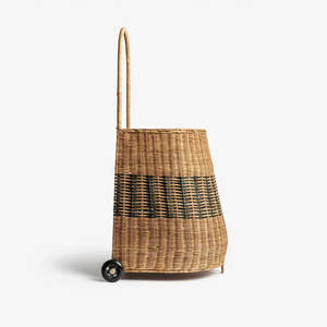 Cesta de mimbre tejida a mano para cochecito de bebé con ruedas, carrito de mimbre para guardería, carrito de compras para niños, decoración para sala de juegos de simulación - Product Image 2